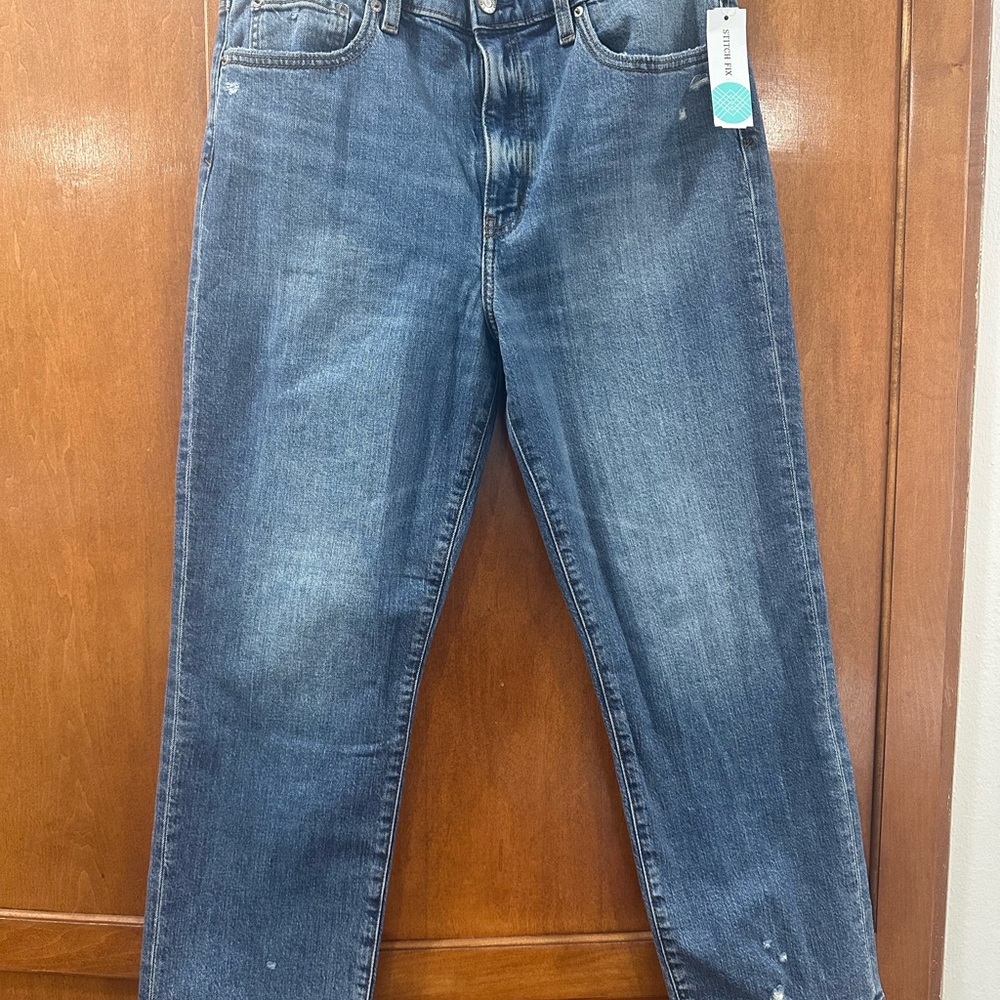 Blue Straight Leg Jeans with Subtle Fading
